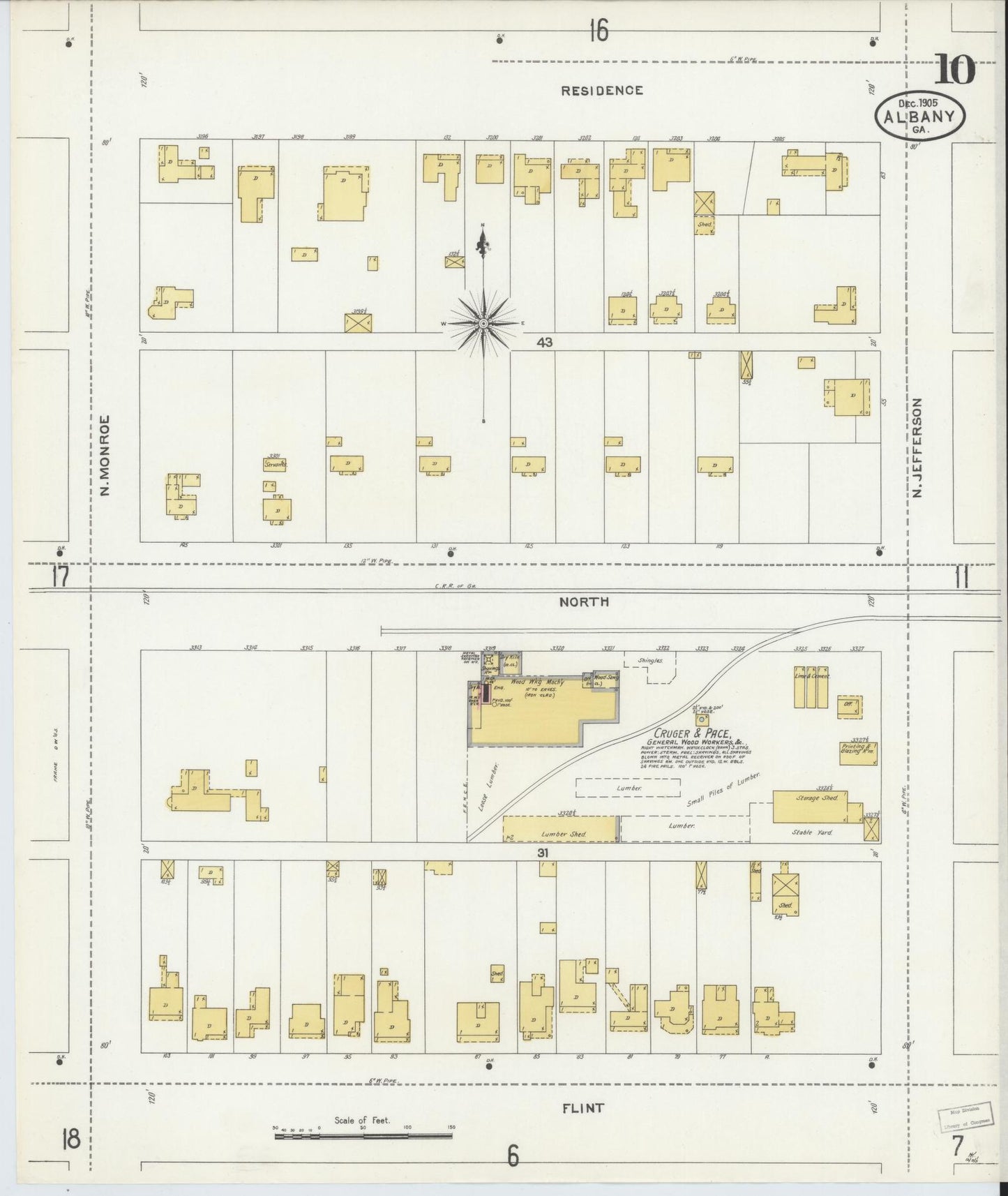 Sanborn Fire Insurance Map from Albany, Dougherty County, Georgia (1905), Sheet #0010 - Complete Map Set gallery image, historic Sanborn map, vintage wall art, Georgia Georgia