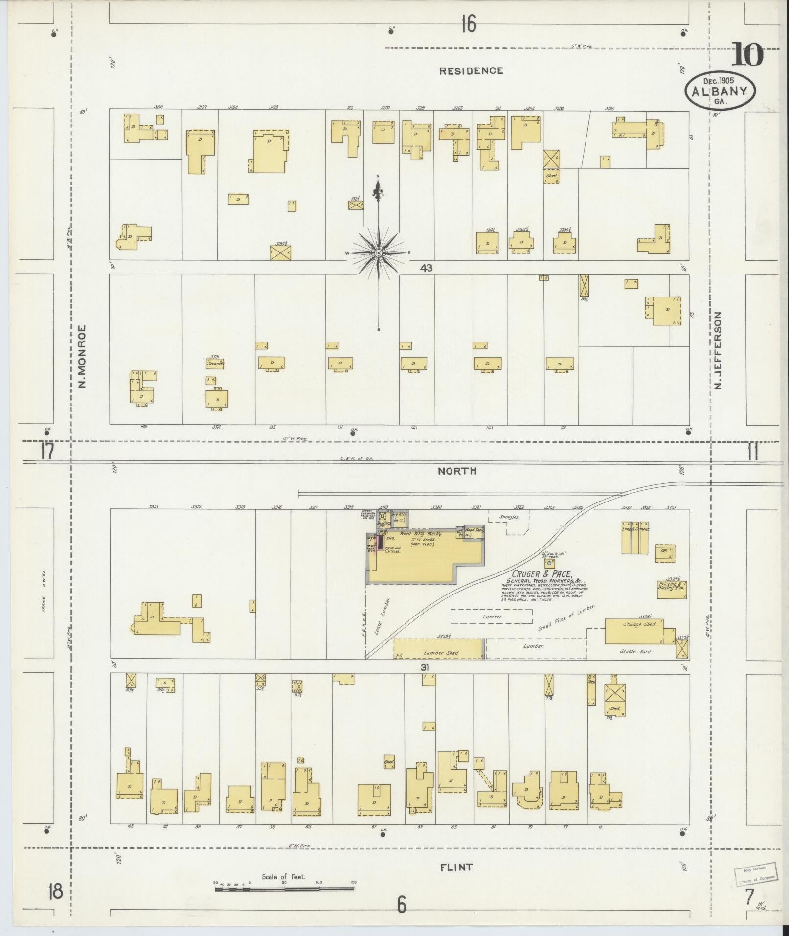 Sanborn Fire Insurance Map from Albany, Dougherty County, Georgia (1905), Sheet #0010 - Complete Map Set gallery image, historic Sanborn map, vintage wall art, Georgia Georgia