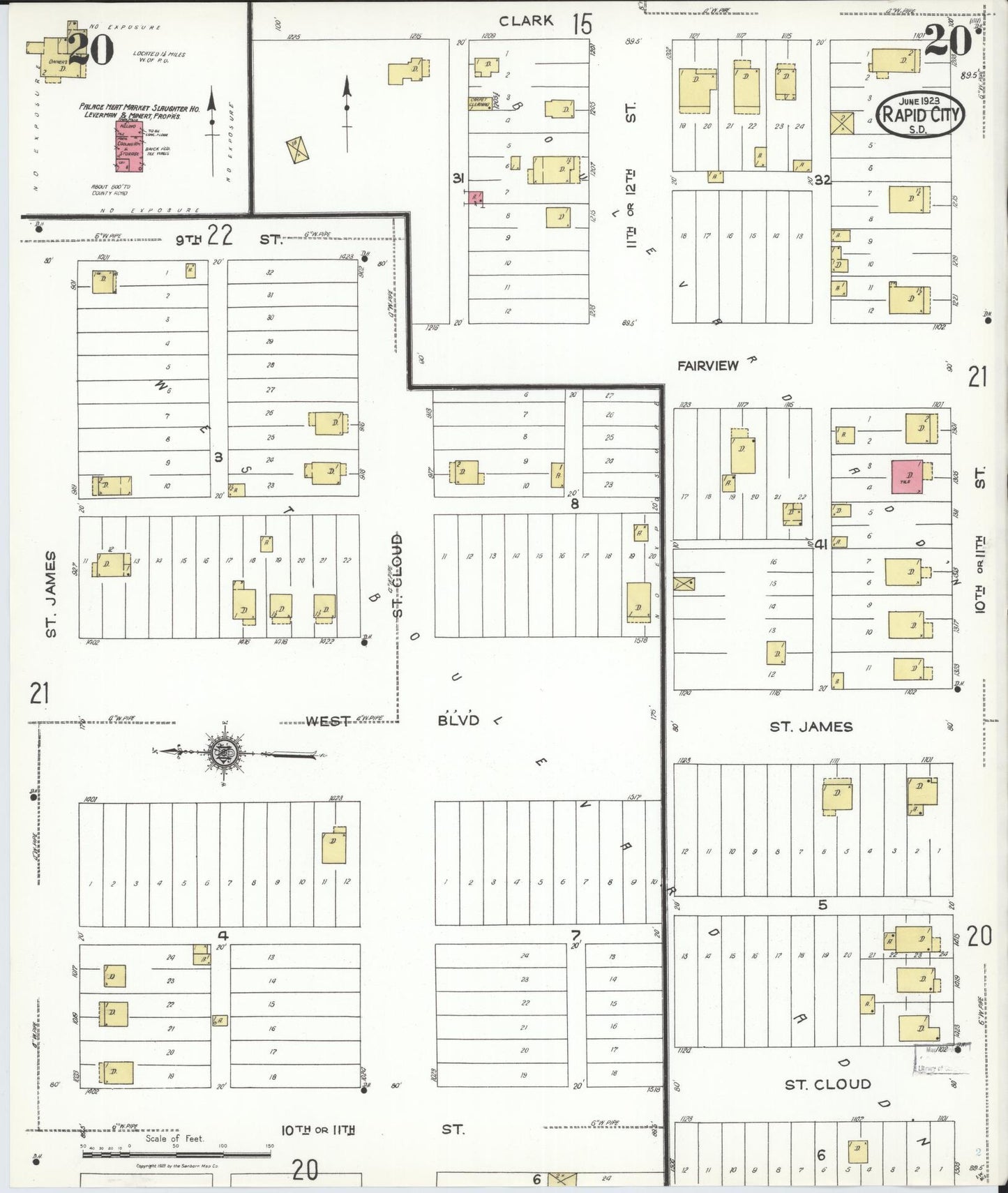 Sanborn Fire Insurance Map from Rapid City, Pennington County, South Dakota (1923), Sheet #0020 - Complete Map Set gallery image, historic Sanborn map, vintage wall art, South Dakota South Dakota
