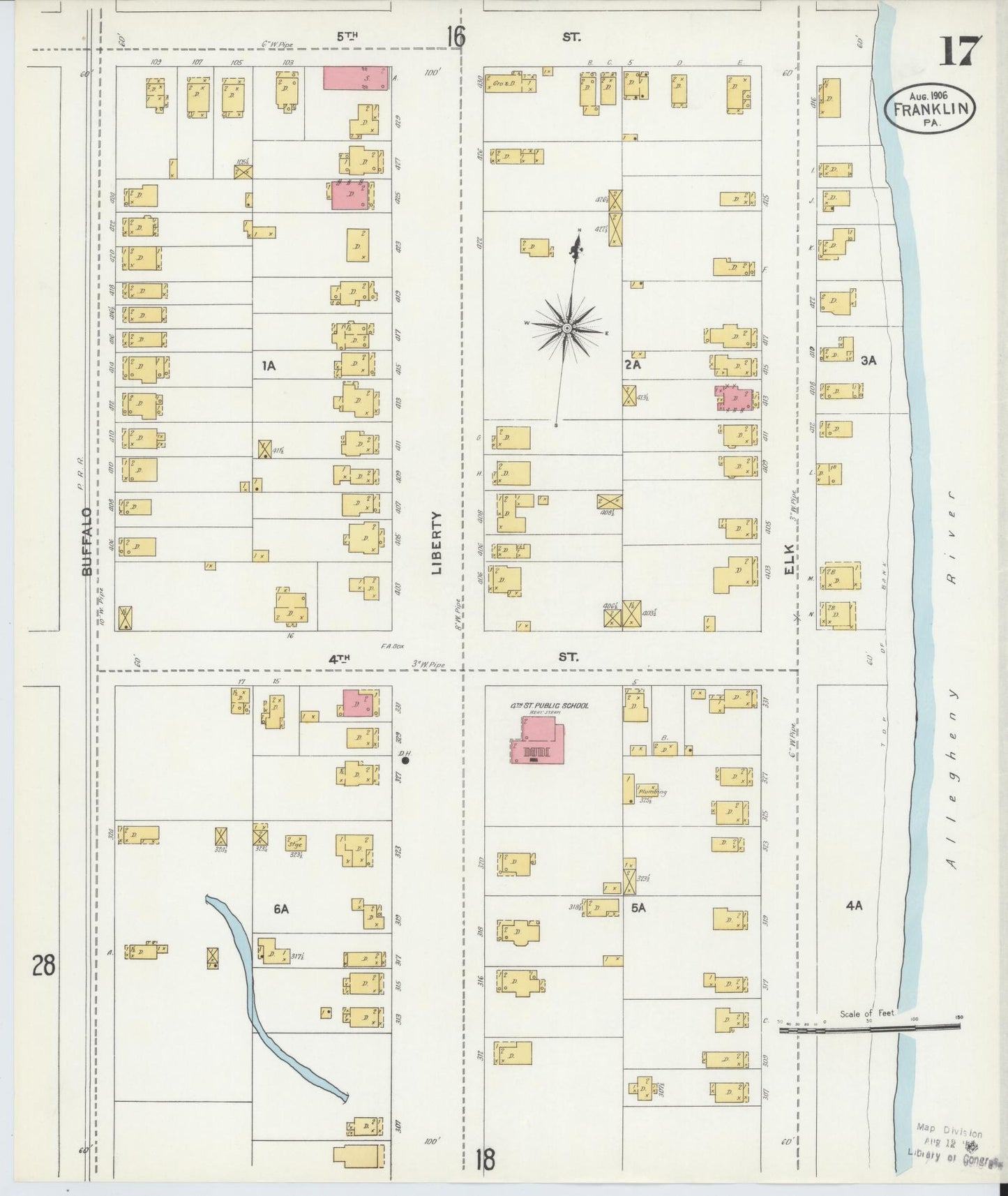 Sanborn Fire Insurance Map from Franklin, Venango County, Pennsylvania (1906), Sheet #0017 - Historic Sanborn Fire Insurance Map Print, vintage old map wall art, antique decor, genealogy gift, Pennsylvania Pennsylvania map