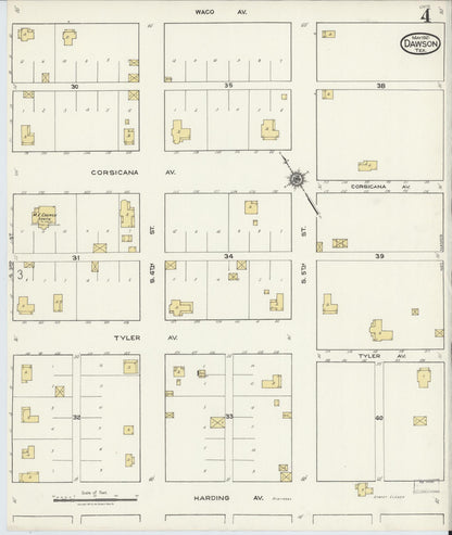 Sanborn Fire Insurance Map from Dawson, Navarro County, Texas (1921), Sheet #0004 - Historic Sanborn Fire Insurance Map Print, vintage old map wall art, antique decor, genealogy gift, Texas Texas map