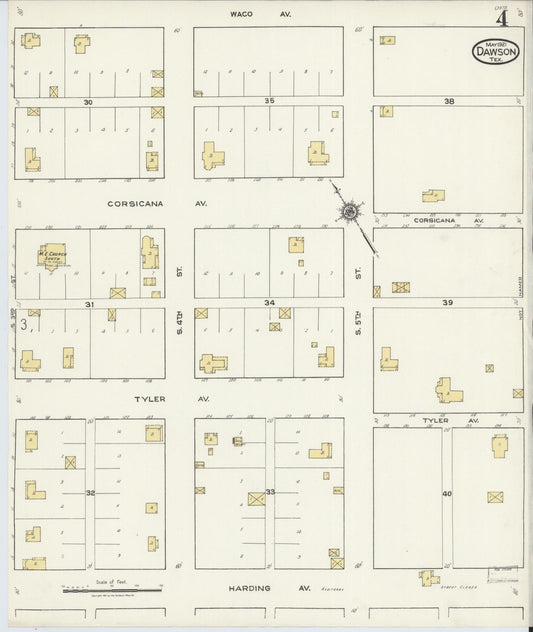 Sanborn Fire Insurance Map from Dawson, Navarro County, Texas (1921), Sheet #0004 - Historic Sanborn Fire Insurance Map Print, vintage old map wall art, antique decor, genealogy gift, Texas Texas map