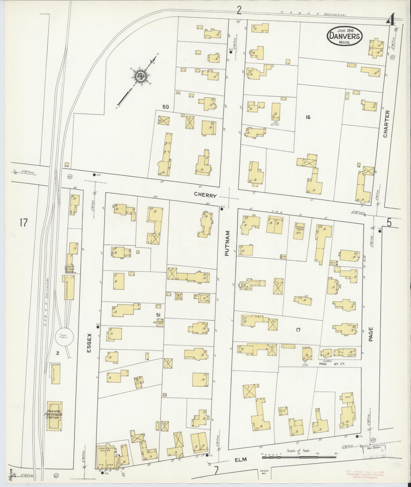 Sanborn Fire Insurance Map from Danvers, Essex County, Massachusetts (1916), Sheet #0004 - Complete Map Set gallery image, historic Sanborn map, vintage wall art, Massachusetts Massachusetts