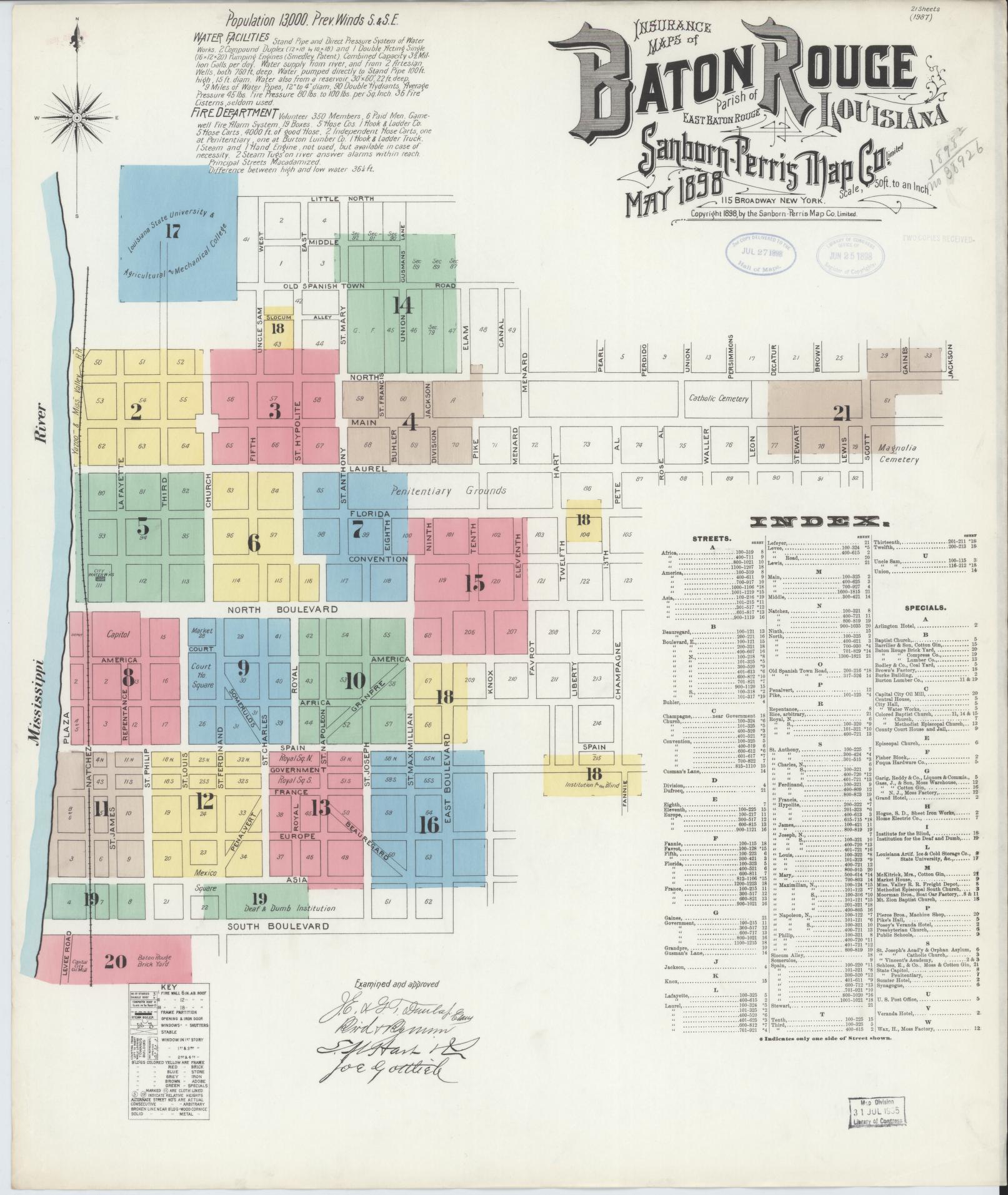 Sanborn Fire Insurance Map from Baton Rouge, East Baton Rouge Parish, Louisiana (1898), Sheet #0001 - Complete Map Set gallery image, historic Sanborn map, vintage wall art, Louisiana Louisiana