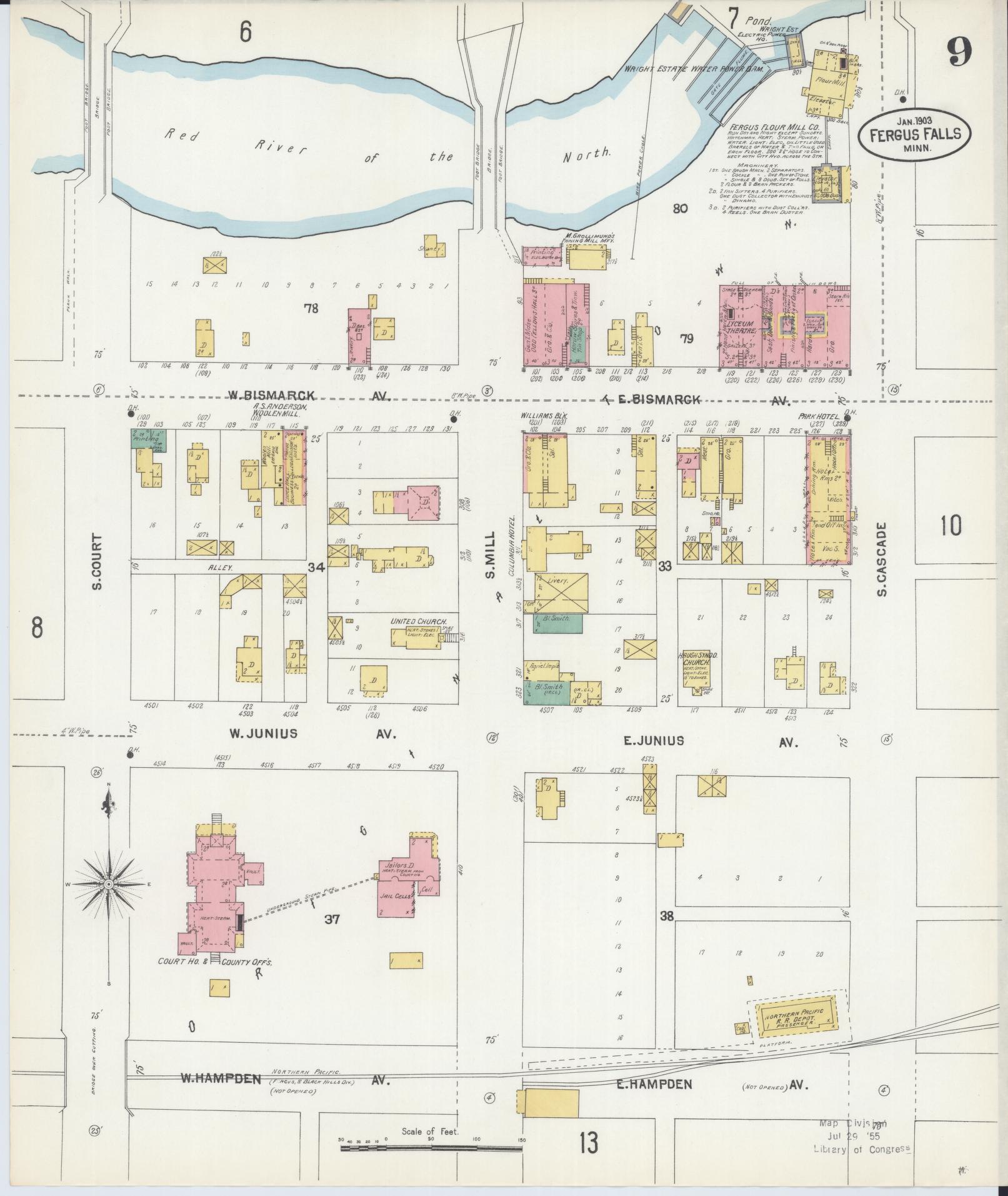 Sanborn Fire Insurance Map from Fergus Falls, Otter Tail County, Minnesota (1903), Sheet #0009 - Historic Sanborn Fire Insurance Map Print, vintage old map wall art, antique decor, genealogy gift, Minnesota Minnesota map