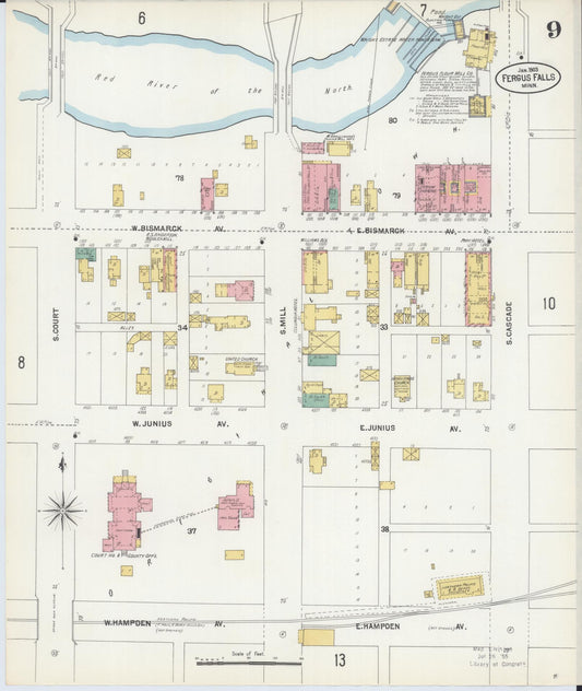 Sanborn Fire Insurance Map from Fergus Falls, Otter Tail County, Minnesota (1903), Sheet #0009 - Historic Sanborn Fire Insurance Map Print, vintage old map wall art, antique decor, genealogy gift, Minnesota Minnesota map
