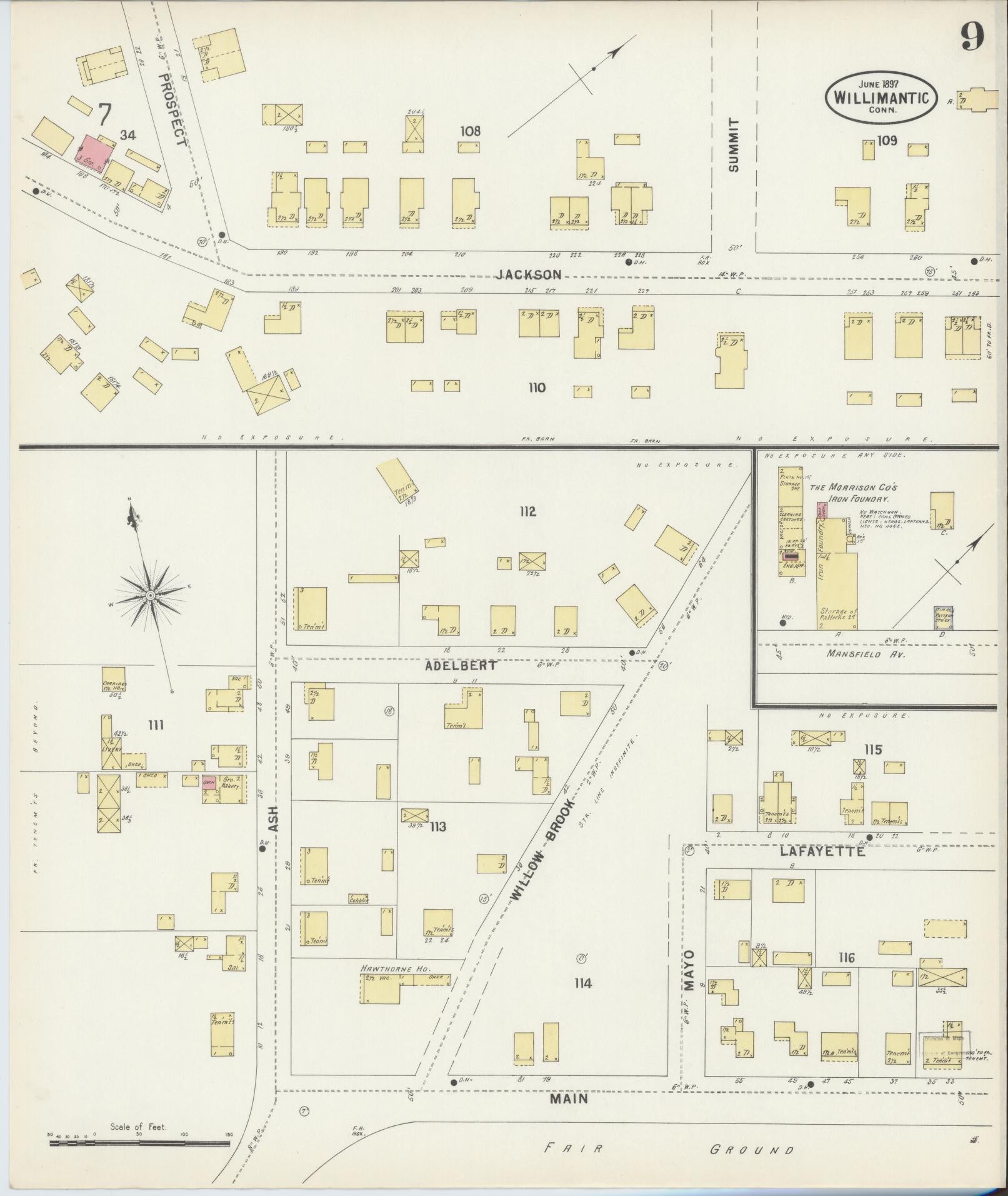 Sanborn Fire Insurance Map from Willimantic, Windham County, Connecticut (1897), Sheet #0009 - Historic Sanborn Fire Insurance Map Print, vintage old map wall art, antique decor, genealogy gift, Connecticut Connecticut map
