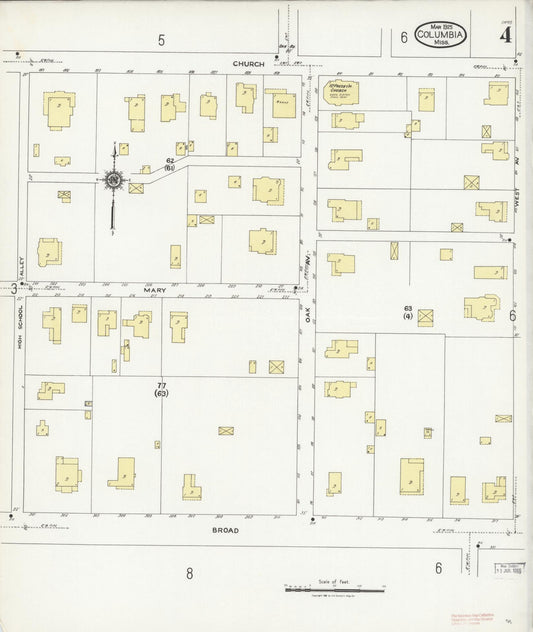 Sanborn Fire Insurance Map from Columbia, Marion County, Mississippi (1925), Sheet #0004 - Historic Sanborn Fire Insurance Map Print, vintage old map wall art, antique decor, genealogy gift, Mississippi Mississippi map