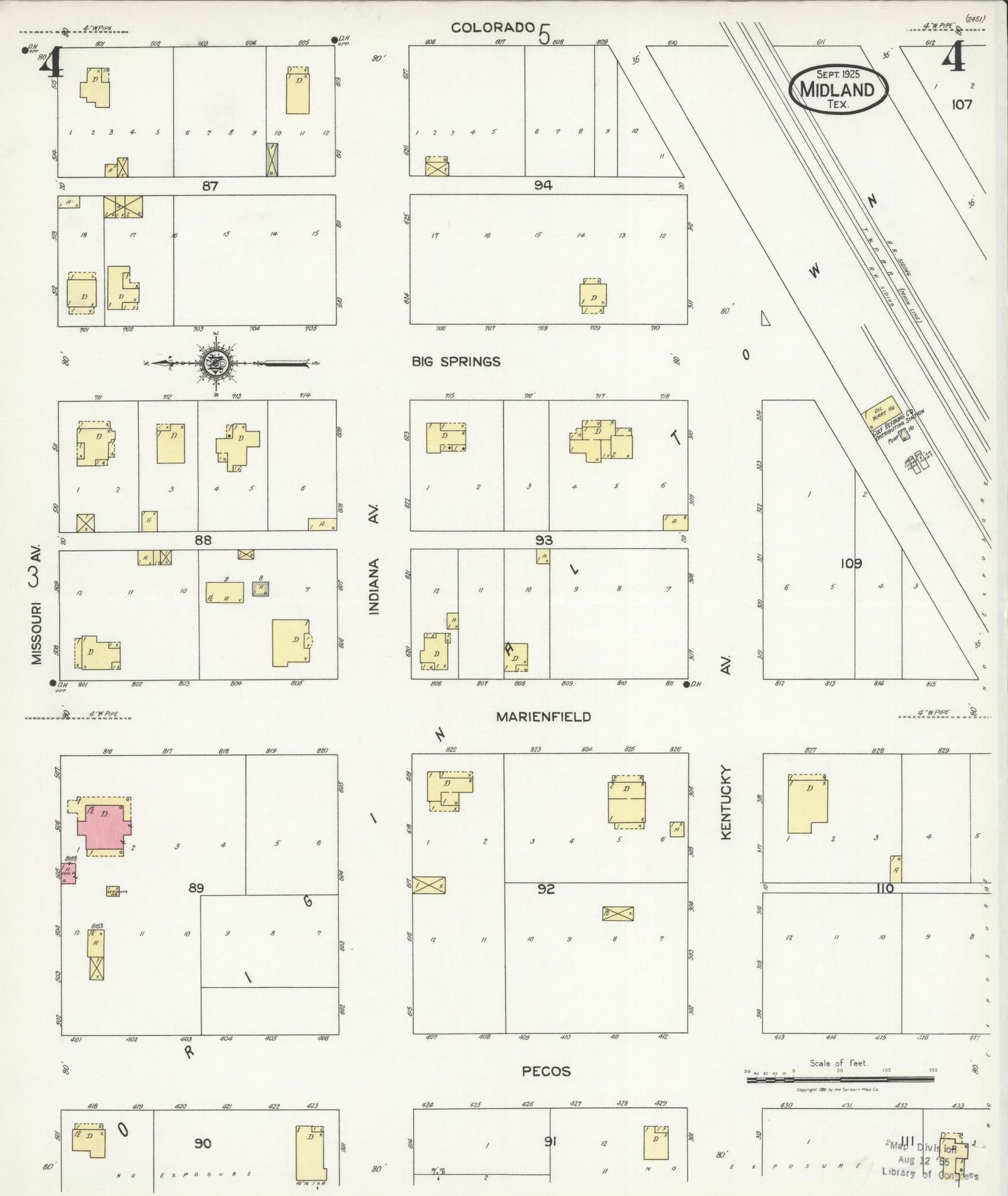 Sanborn Fire Insurance Map from Midland, Midland County, Texas (1925), Sheet #0004 - Complete Map Set gallery image, historic Sanborn map, vintage wall art, Texas Texas