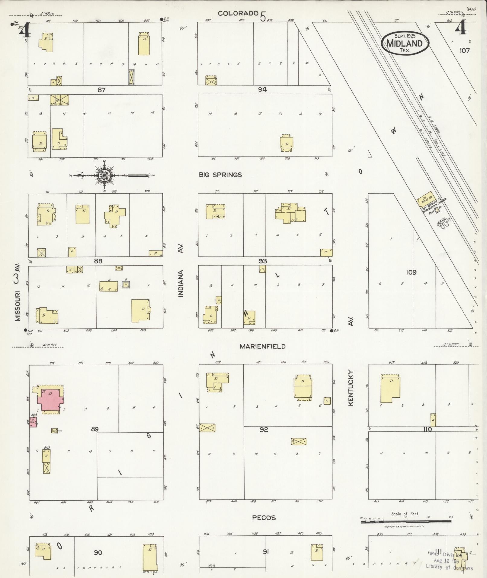 Sanborn Fire Insurance Map from Midland, Midland County, Texas (1925), Sheet #0004 - Complete Map Set gallery image, historic Sanborn map, vintage wall art, Texas Texas