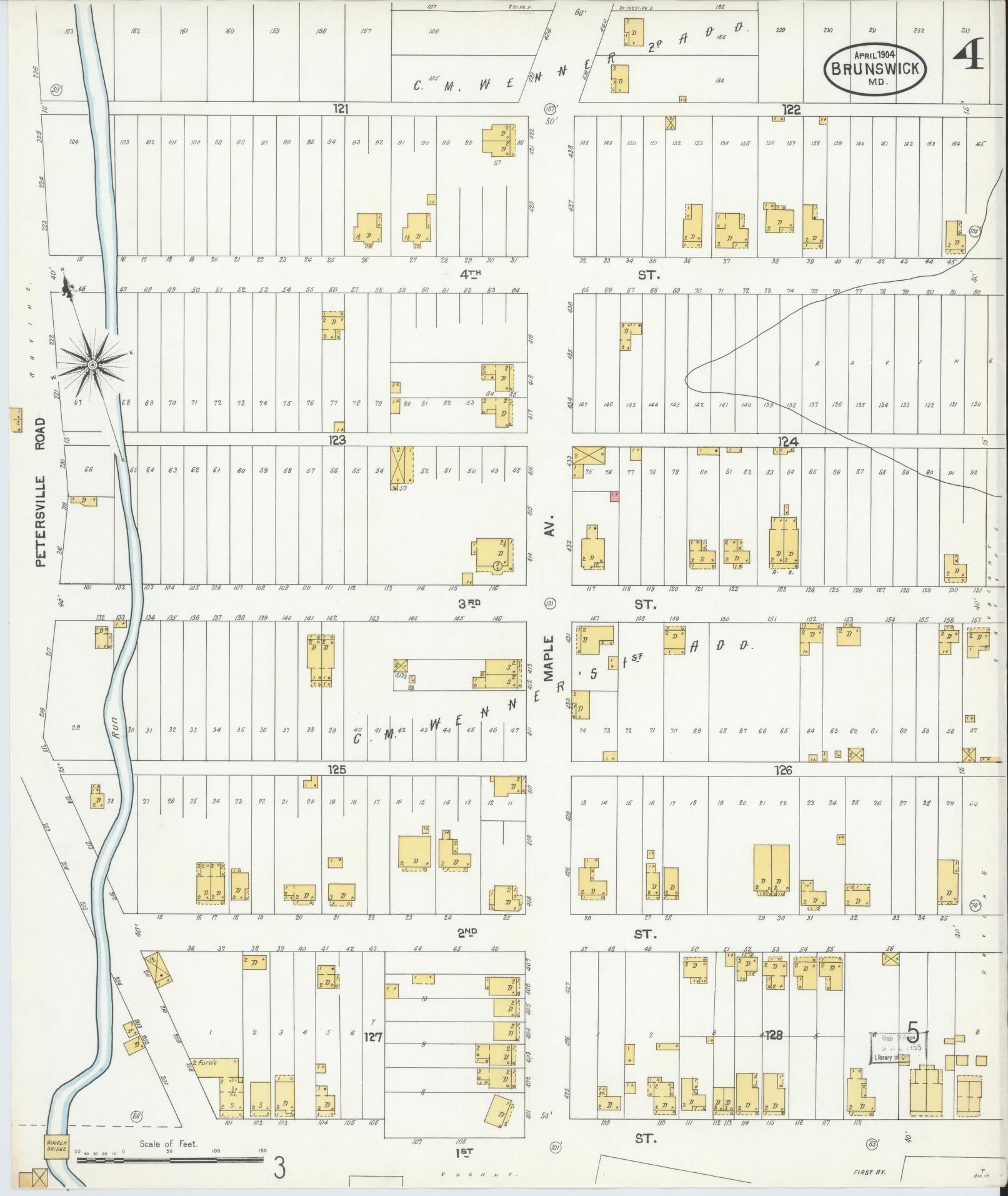 Frederick, Maryland - 1904 - Sanborn Fire Insurance Map, Sheet #0004 - Historic Sanborn Fire Insurance Map Print, Frederick Maryland 1904 0004 vintage old map wall art