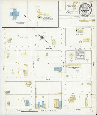 Sanborn Fire Insurance Map from Burnet, Burnet County, Texas (1912), Sheet #0001 - Historic Sanborn Fire Insurance Map Print, vintage old map wall art, antique decor, genealogy gift, Texas Texas map