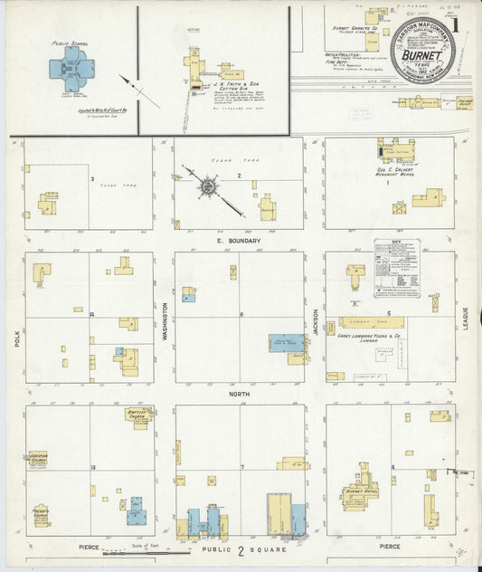 Sanborn Fire Insurance Map from Burnet, Burnet County, Texas (1912), Sheet #0001 - Historic Sanborn Fire Insurance Map Print, vintage old map wall art, antique decor, genealogy gift, Texas Texas map