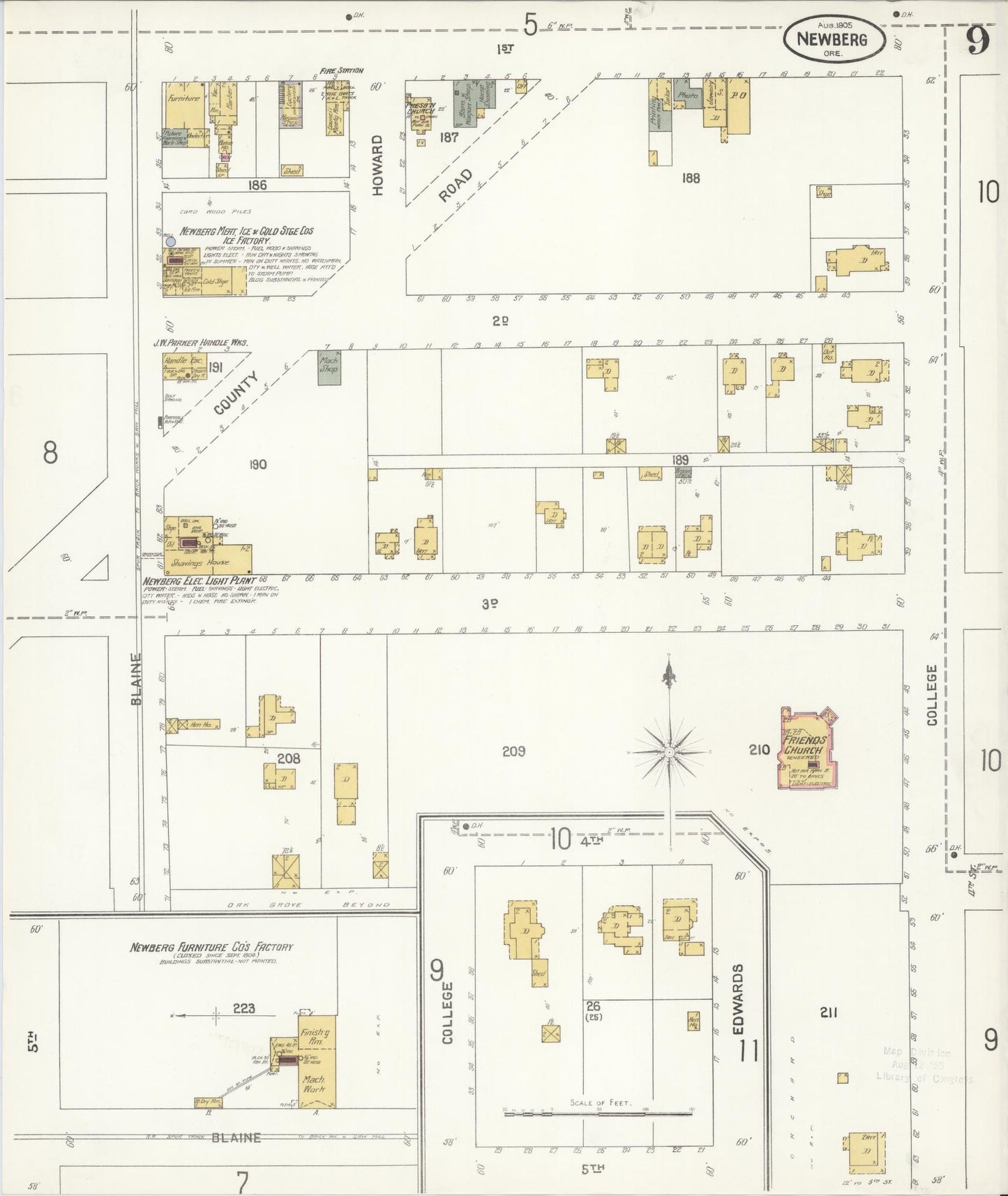 Sanborn Fire Insurance Map from Newberg, Yamhill County, Oregon (1905), Sheet #0009 - Complete Map Set gallery image, historic Sanborn map, vintage wall art, Oregon Oregon