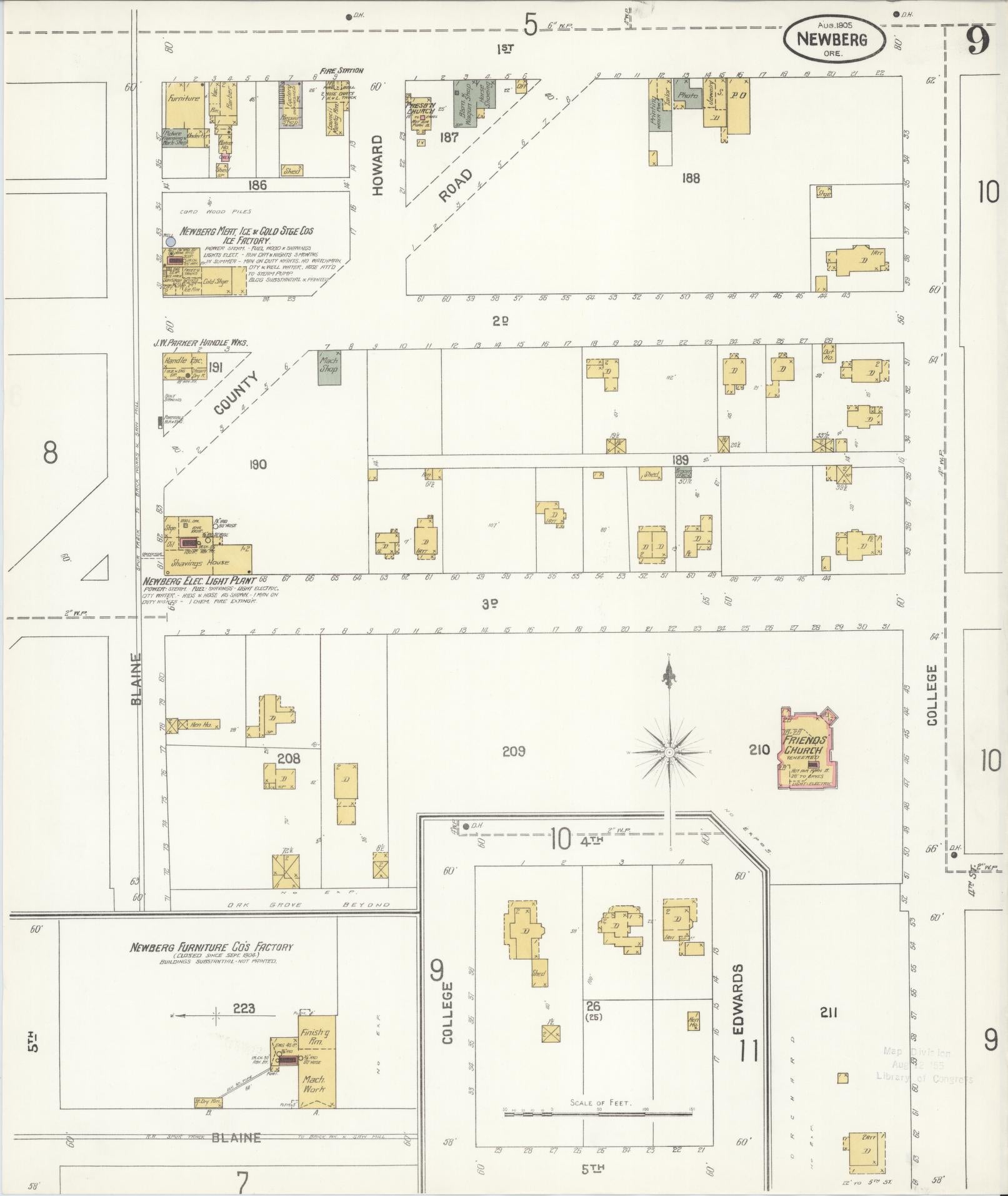 Sanborn Fire Insurance Map from Newberg, Yamhill County, Oregon (1905), Sheet #0009 - Complete Map Set gallery image, historic Sanborn map, vintage wall art, Oregon Oregon