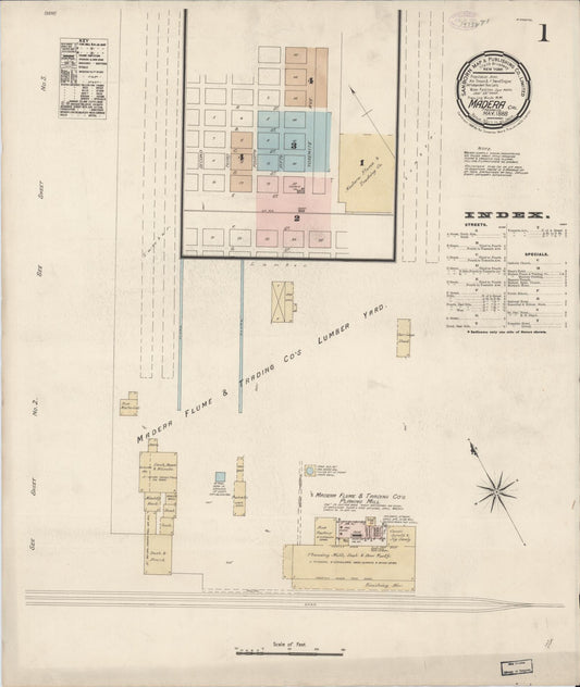 Sanborn Fire Insurance Map from Madera, Madera County, California (1888), Sheet #0001 - Historic Sanborn Fire Insurance Map Print, vintage old map wall art, antique decor, genealogy gift, California California map