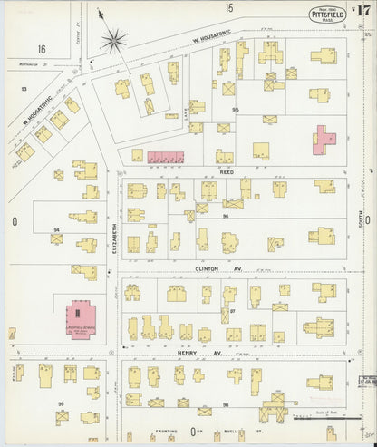 Sanborn Fire Insurance Map from Pittsfield, Berkshire County, Massachusetts (1900), Sheet #0017 - Historic Sanborn Fire Insurance Map Print, vintage old map wall art, antique decor, genealogy gift, Massachusetts Massachusetts map