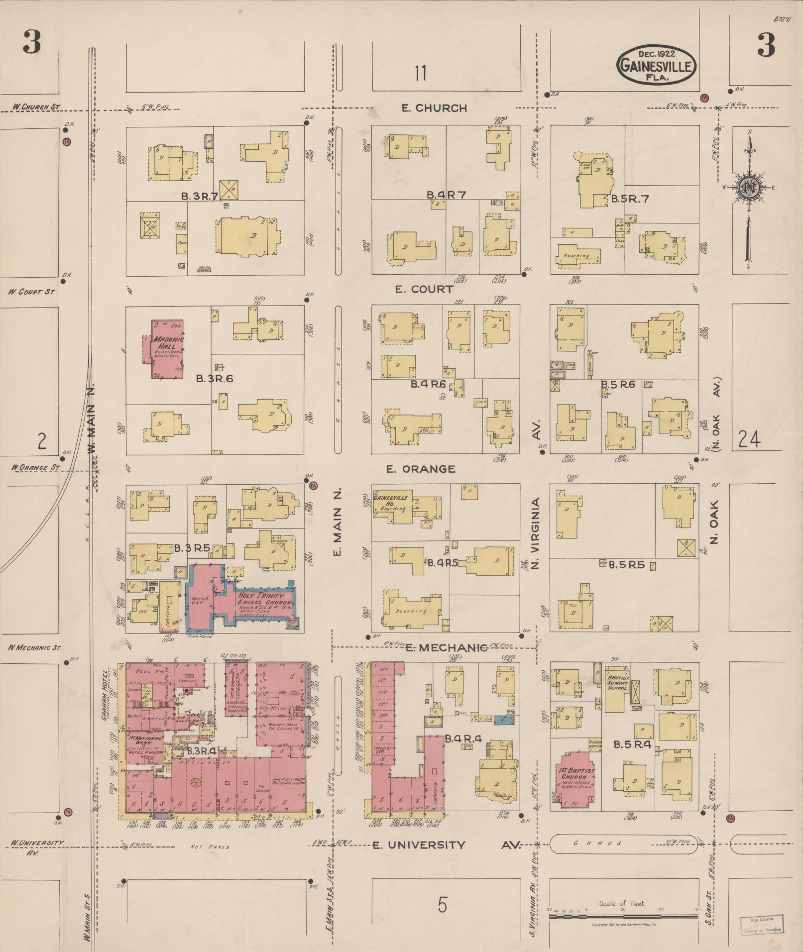 Sanborn Fire Insurance Map from Gainesville, Alachua County, Florida (1922), Sheet #0003 - Historic Sanborn Fire Insurance Map Print, vintage old map wall art, antique decor, genealogy gift, Florida Florida map