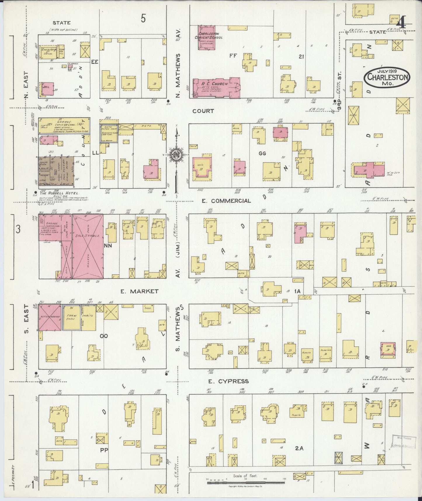 Sanborn Fire Insurance Map from Charleston, Mississippi County, Missouri (1919), Sheet #0004 - Complete Map Set gallery image, historic Sanborn map, vintage wall art, Charleston Mississippi