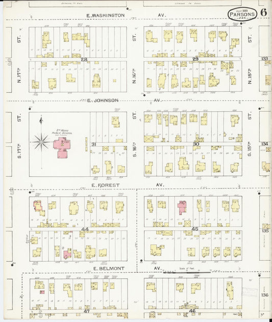Sanborn Fire Insurance Map from Parsons, Labette County, Kansas (1893), Sheet #0006 - Historic Sanborn Fire Insurance Map Print, vintage old map wall art, antique decor, genealogy gift, Kansas Kansas map