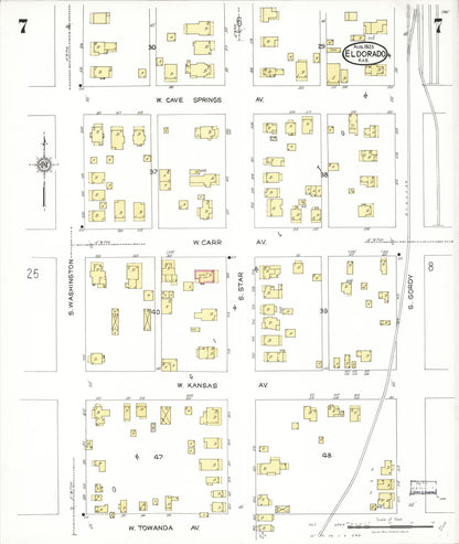 Sanborn Fire Insurance Map from El Dorado, Butler County, Kansas (1923), Sheet #0007 - Complete Map Set gallery image, historic Sanborn map, vintage wall art, Kansas Kansas