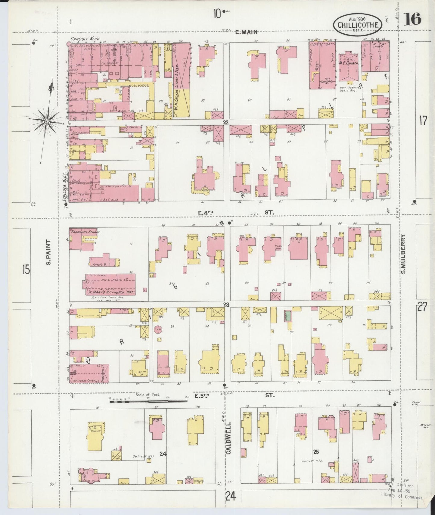 Sanborn Fire Insurance Map from Chillicothe, Ross County, Ohio (1900), Sheet #0016 - Historic Sanborn Fire Insurance Map Print, vintage old map wall art, antique decor, genealogy gift, Ohio Ohio map
