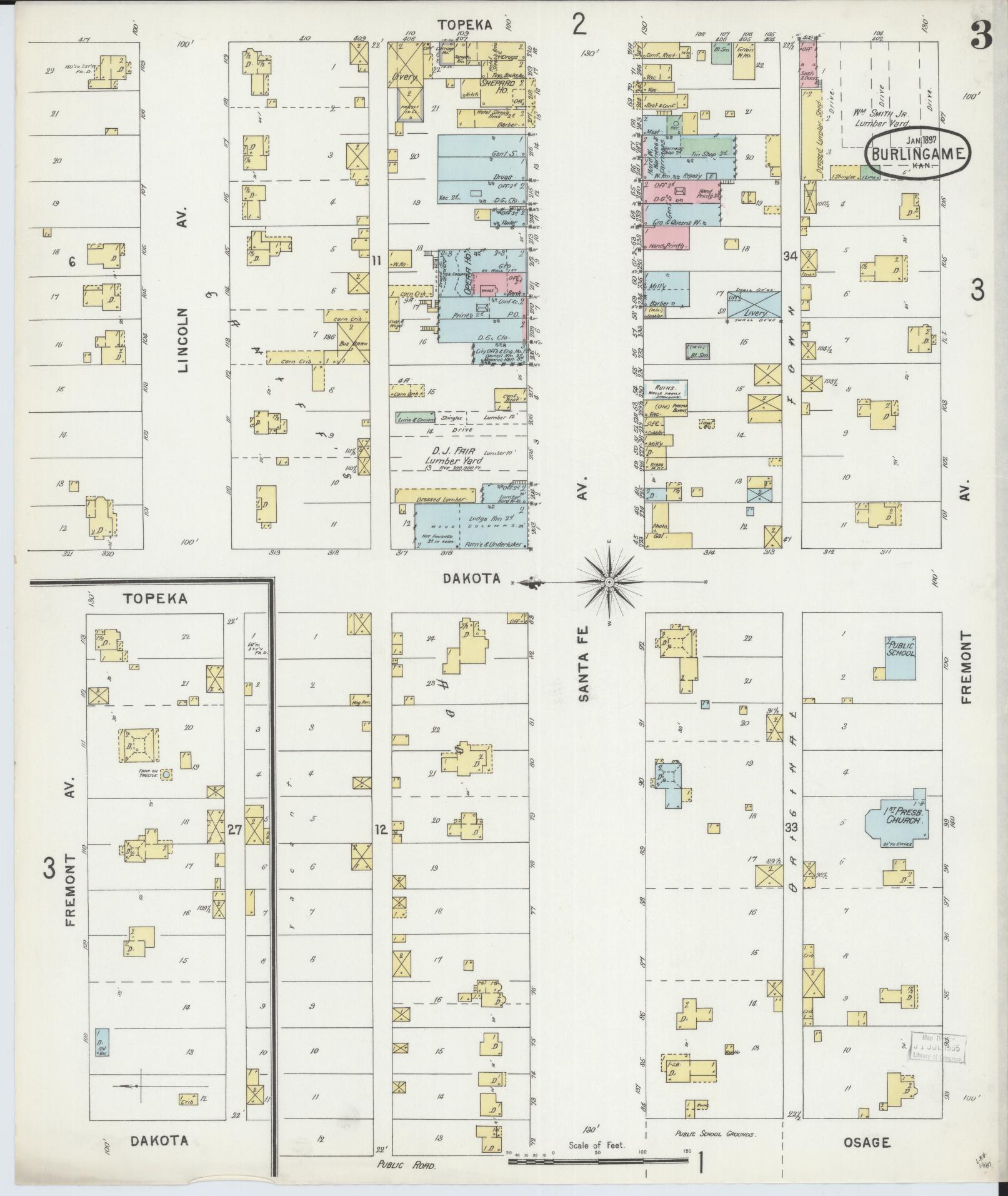 Sanborn Fire Insurance Map from Burlingame, Osage County, Kansas (1897), Sheet #0003 - Historic Sanborn Fire Insurance Map Print, vintage old map wall art, antique decor, genealogy gift, Kansas Kansas map
