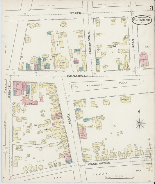 Sanborn Fire Insurance Map from Flushing, Queens County, New York (1886), Sheet #0003 - Historic Sanborn Fire Insurance Map Print, vintage old map wall art, antique decor, genealogy gift, New York New York map