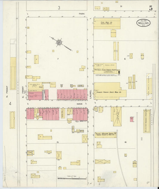 Sanborn Fire Insurance Map from Mullins, Marion County, South Carolina (1913), Sheet #0005 - Historic Sanborn Fire Insurance Map Print, vintage old map wall art, antique decor, genealogy gift, South Carolina South Carolina map