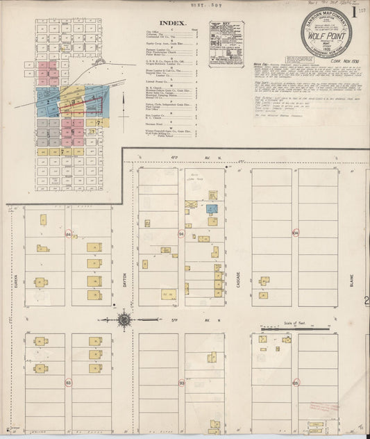 Sanborn Fire Insurance Map from Wolf Point, Roosevelt County, Montana (1930), Sheet #0001 - Complete Map Set gallery image, historic Sanborn map, vintage wall art, Montana Montana