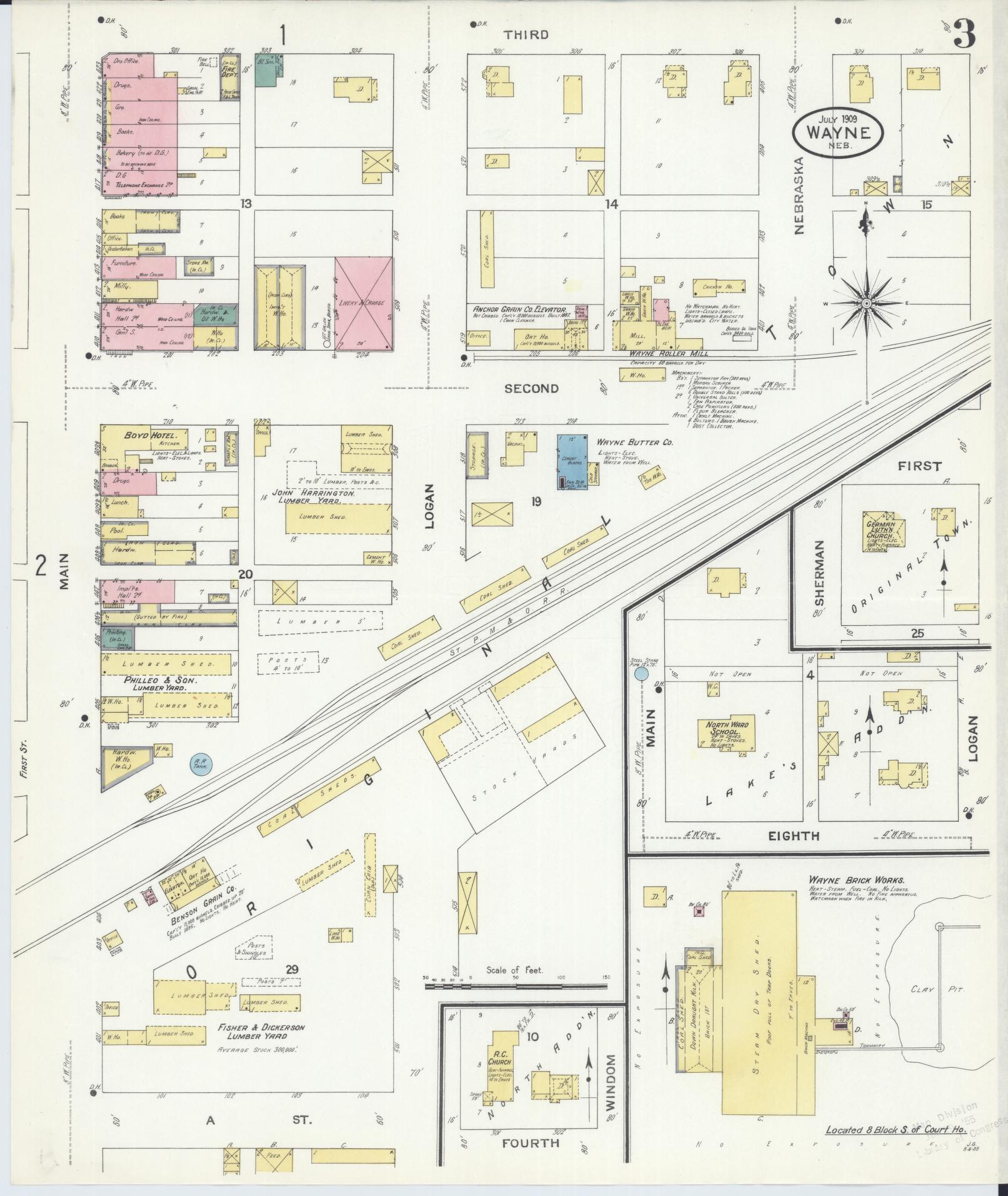 Sanborn Fire Insurance Map from Wayne, Wayne County, Nebraska (1909), Sheet #0003 - Historic Sanborn Fire Insurance Map Print, vintage old map wall art, antique decor, genealogy gift, Nebraska Nebraska map