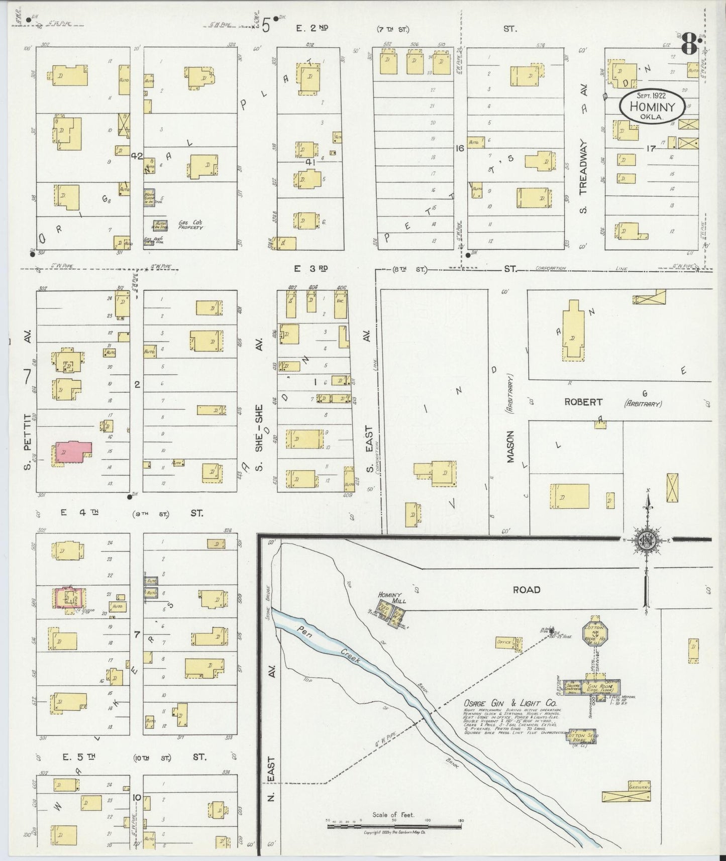 Sanborn Fire Insurance Map from Hominy, Osage County, Oklahoma (1922), Sheet #0008 - Complete Map Set gallery image, historic Sanborn map, vintage wall art, Oklahoma Oklahoma
