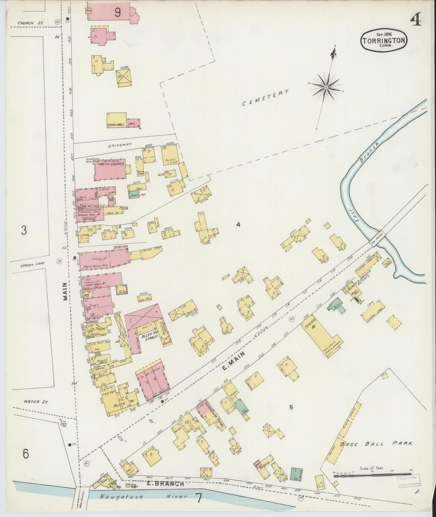 Sanborn Fire Insurance Map from Torrington, Litchfield County, Connecticut (1896), Sheet #0004 - Complete Map Set gallery image, historic Sanborn map, vintage wall art, Connecticut Connecticut
