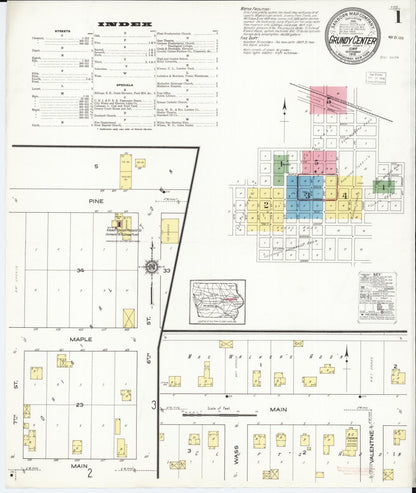 Sanborn Fire Insurance Map from Grundy Center, Grundy County, Iowa (1916), Sheet #0001 - Historic Sanborn Fire Insurance Map Print