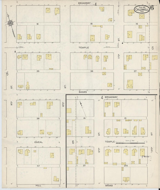 Sanborn Fire Insurance Map from Caldwell, Burleson County, Texas (1915), Sheet #0006 - Historic Sanborn Fire Insurance Map Print, vintage old map wall art, antique decor, genealogy gift, Texas Texas map
