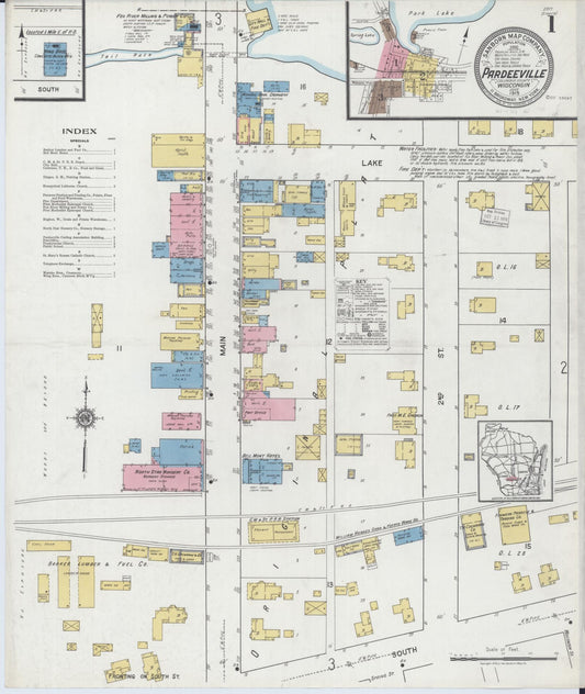 Sanborn Fire Insurance Map from Pardeeville, Columbia County, Wisconsin (1919), Sheet #0001 - Historic Sanborn Fire Insurance Map Print, vintage old map wall art, antique decor, genealogy gift, Wisconsin Wisconsin map