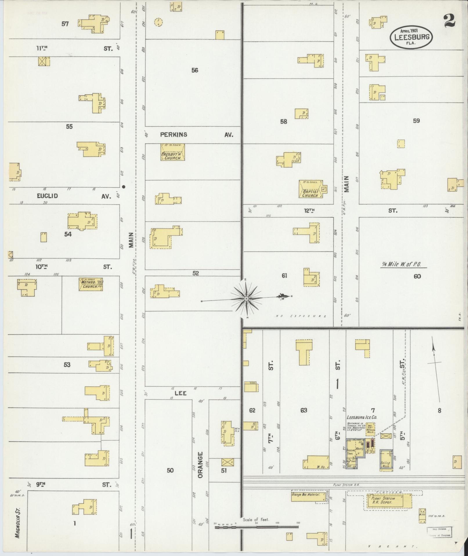 Sanborn Fire Insurance Map from Leesburg, Lake County, Florida (1901), Sheet #0002 - Historic Sanborn Fire Insurance Map Print, vintage old map wall art, antique decor, genealogy gift, Florida Florida map