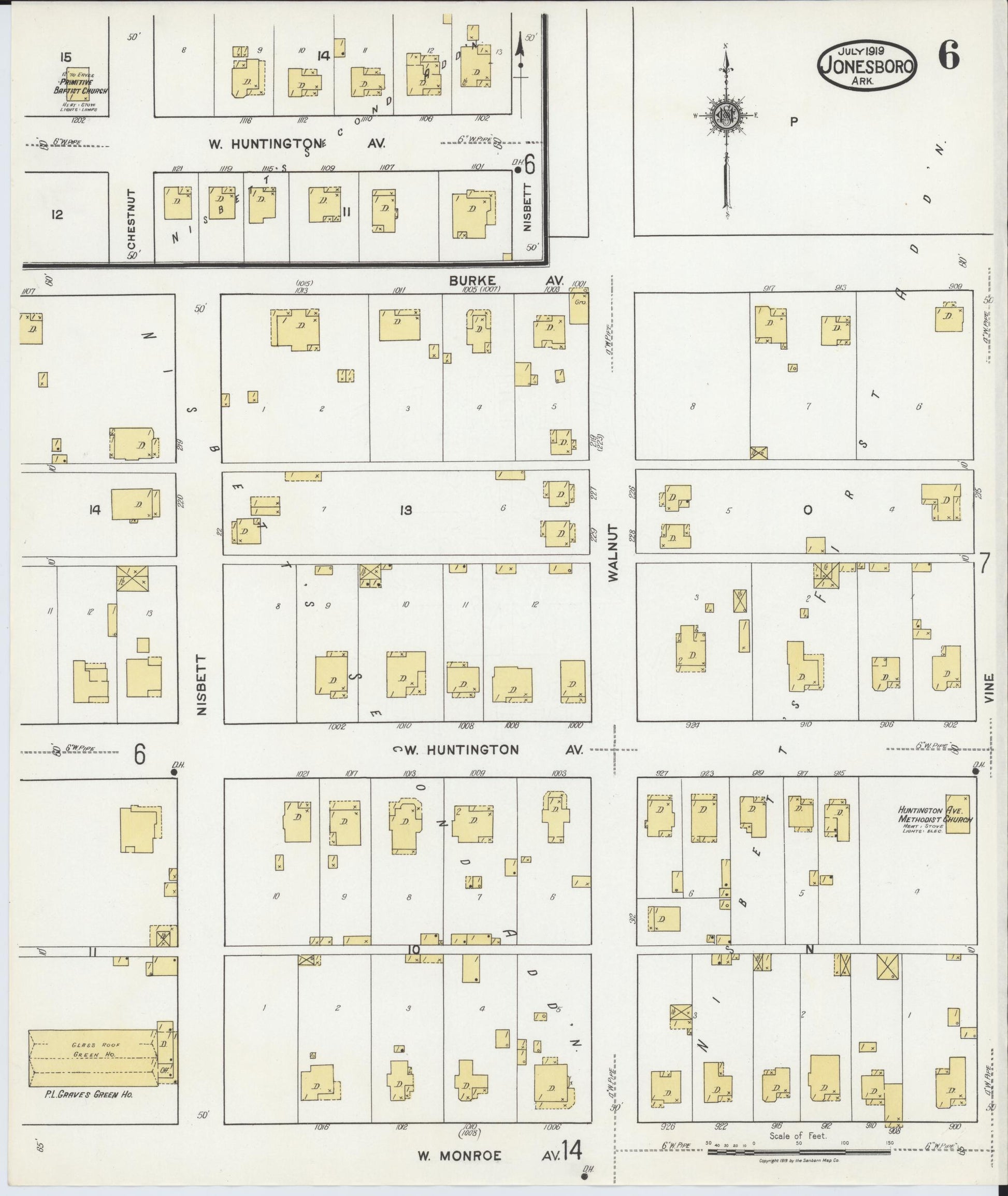 Sanborn Fire Insurance Map from Jonesboro, Craighead County, Arkansas (1919), Sheet #0006 - Complete Map Set gallery image, historic Sanborn map, vintage wall art, Arkansas Arkansas