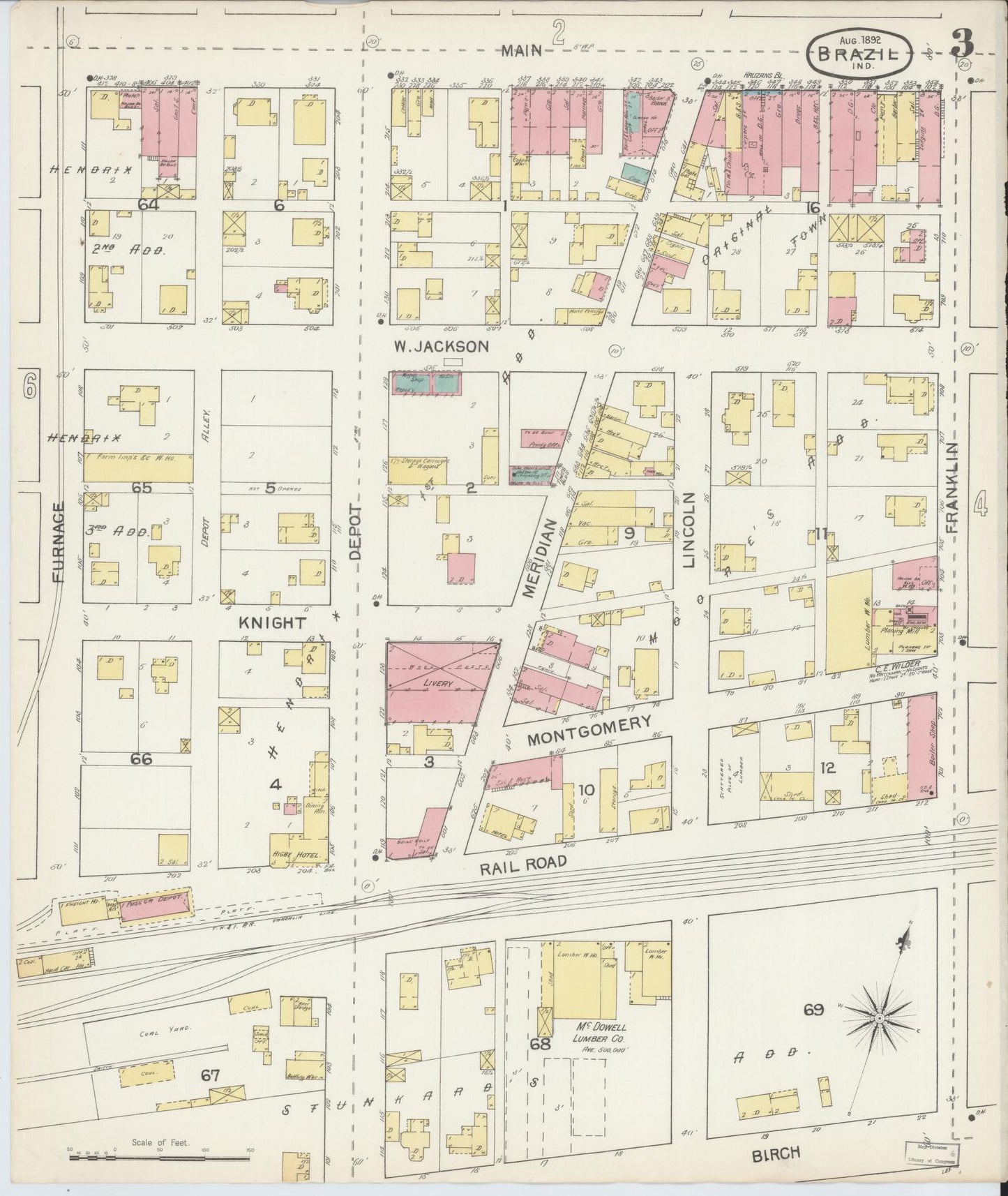 Sanborn Fire Insurance Map from Brazil, Clay County, Indiana (1892), Sheet #0003 - Complete Map Set gallery image, historic Sanborn map, vintage wall art, Indiana Indiana