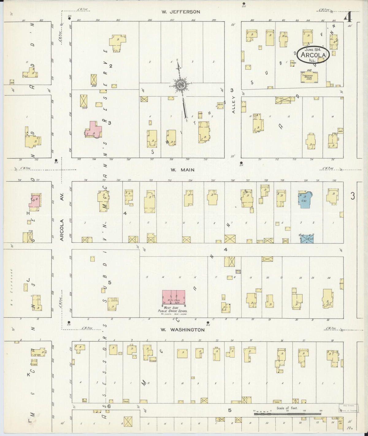 Sanborn Fire Insurance Map from Arcola, Douglas County, Illinois (1914), Sheet #0004 - Historic Sanborn Fire Insurance Map Print, vintage old map wall art, antique decor, genealogy gift, Illinois Illinois map