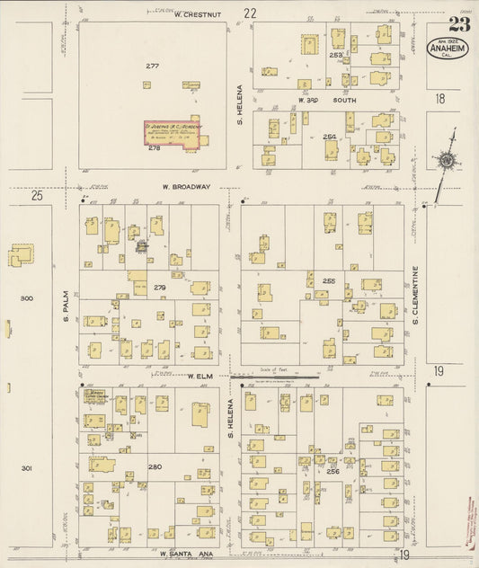 Sanborn Fire Insurance Map from Anaheim, Orange County, California (1922), Sheet #0023 - Historic Sanborn Fire Insurance Map Print, vintage old map wall art, antique decor, genealogy gift, California California map