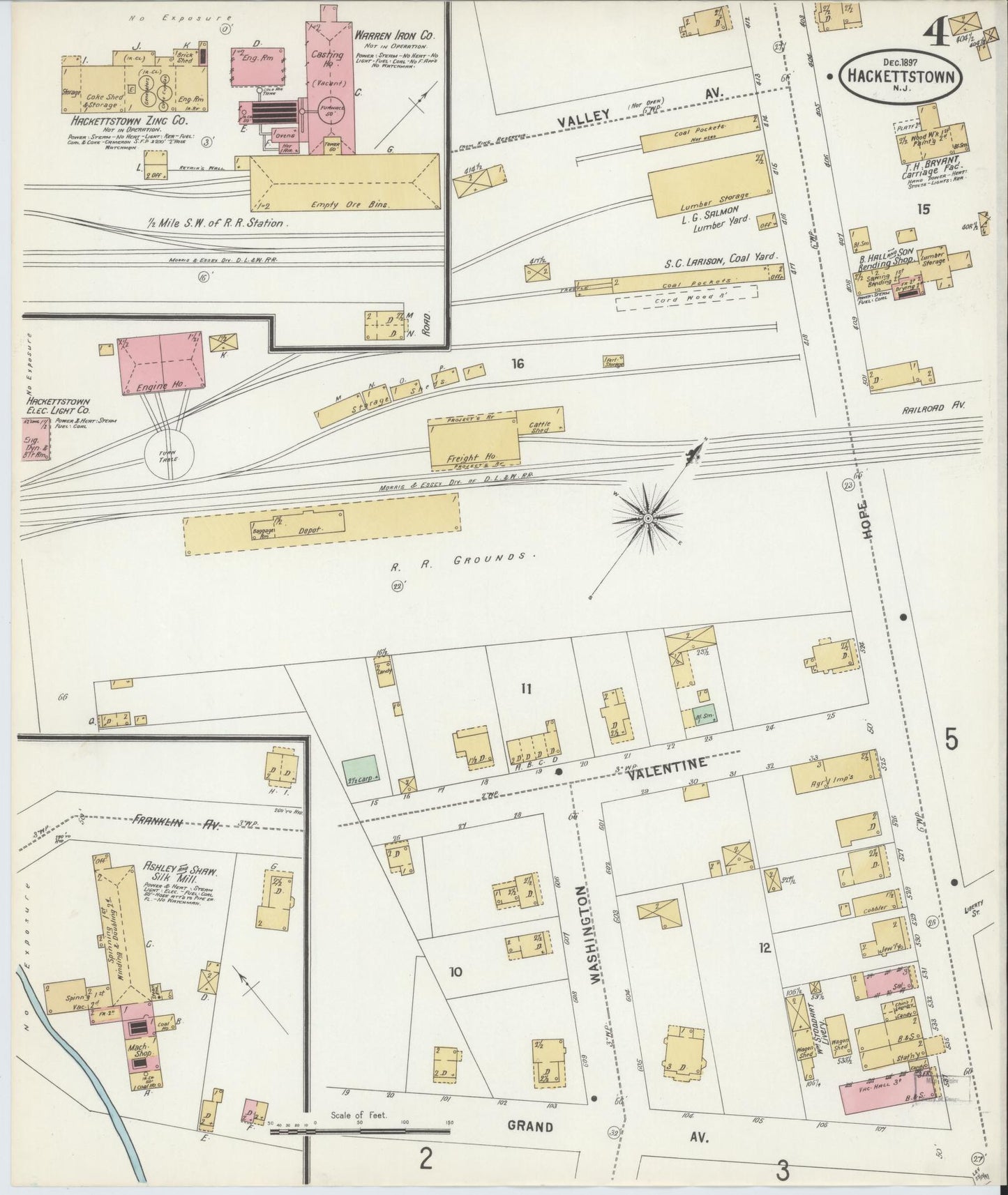 Sanborn Fire Insurance Map from Hackettstown, Warren County, New Jersey (1897), Sheet #0004 - Historic Sanborn Fire Insurance Map Print, vintage old map wall art, antique decor, genealogy gift, New Jersey New Jersey map