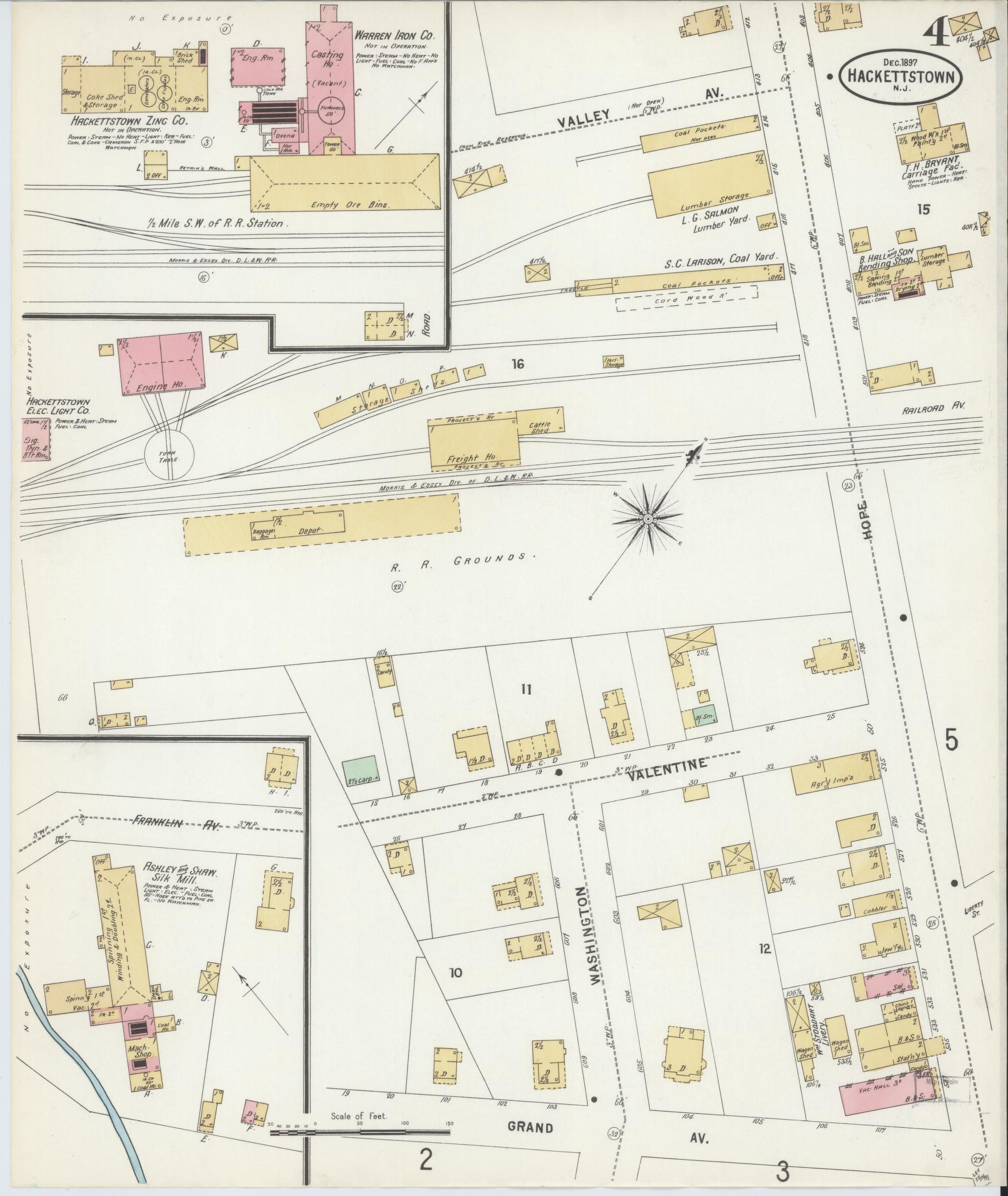 Sanborn Fire Insurance Map from Hackettstown, Warren County, New Jersey (1897), Sheet #0004 - Historic Sanborn Fire Insurance Map Print, vintage old map wall art, antique decor, genealogy gift, New Jersey New Jersey map