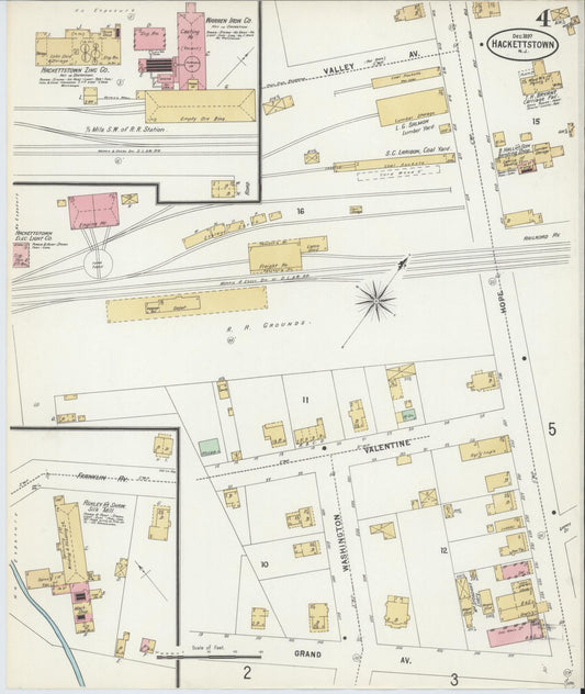 Sanborn Fire Insurance Map from Hackettstown, Warren County, New Jersey (1897), Sheet #0004 - Historic Sanborn Fire Insurance Map Print, vintage old map wall art, antique decor, genealogy gift, New Jersey New Jersey map