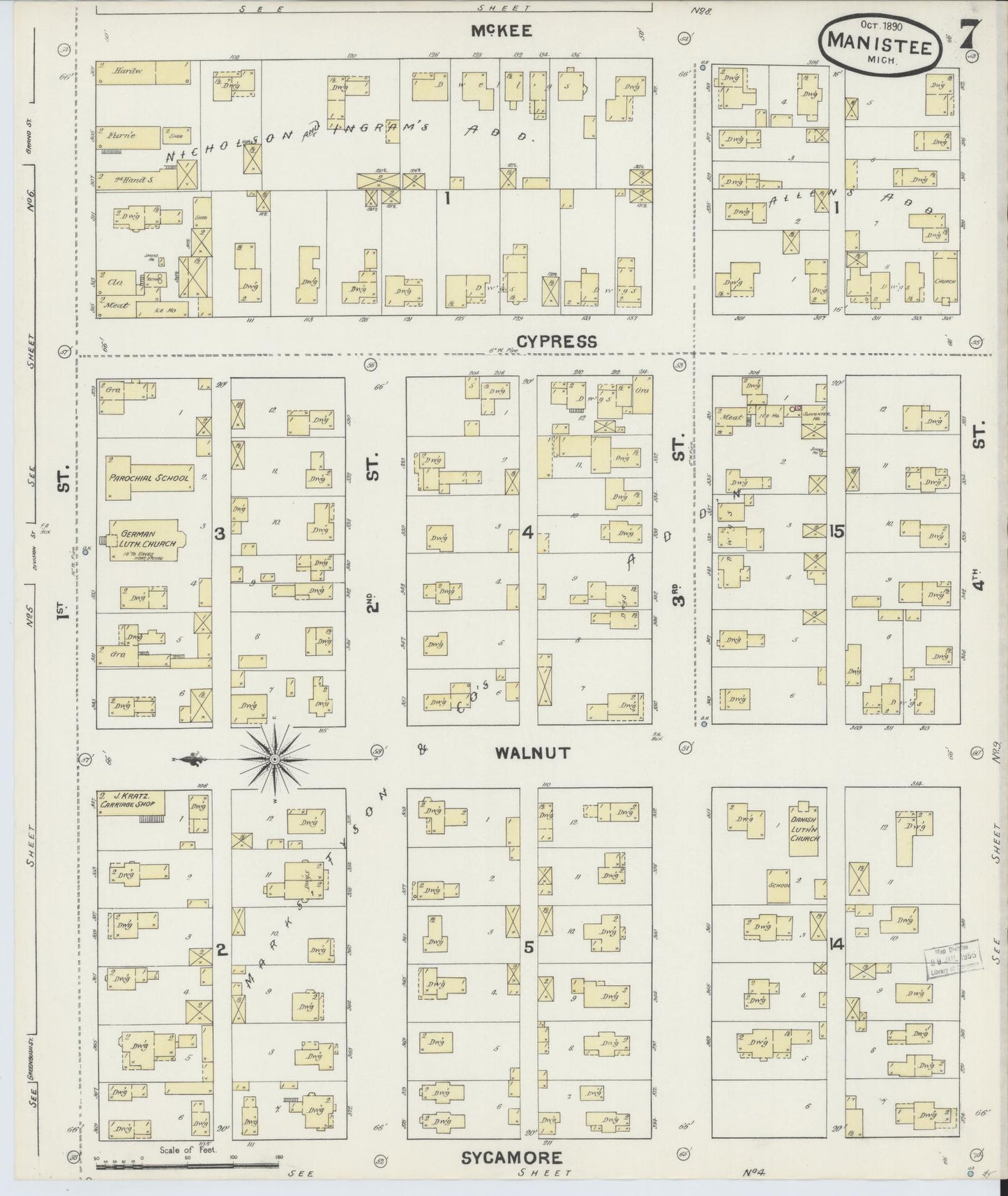 Sanborn Fire Insurance Map from Manistee, Manistee County, Michigan (1890), Sheet #0007 - Complete Map Set gallery image, historic Sanborn map, vintage wall art, Michigan Michigan