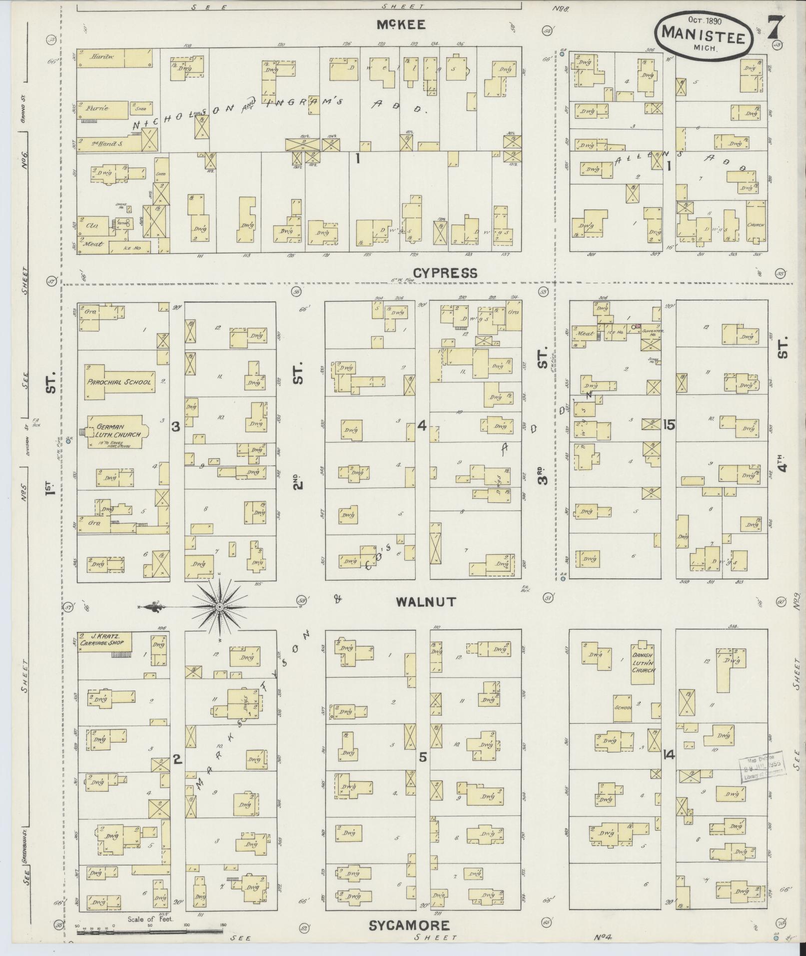Sanborn Fire Insurance Map from Manistee, Manistee County, Michigan (1890), Sheet #0007 - Complete Map Set gallery image, historic Sanborn map, vintage wall art, Michigan Michigan