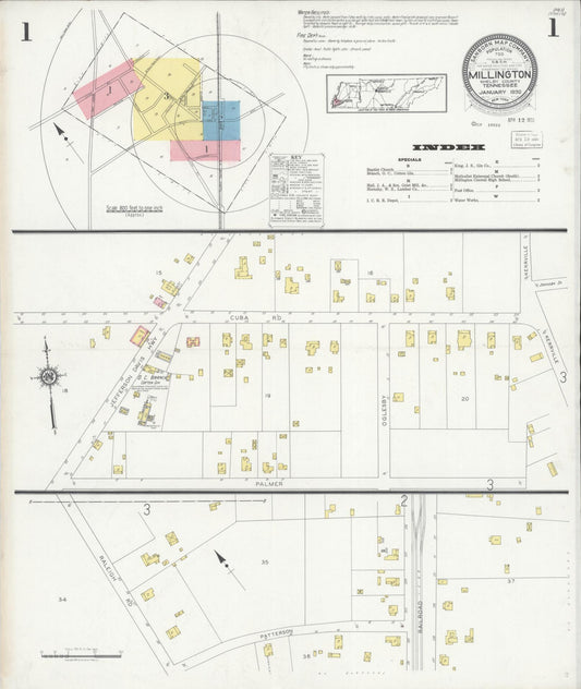 Sanborn Fire Insurance Map from Millington, Shelby County, Tennessee (1930), Sheet #0001 - Historic Sanborn Fire Insurance Map Print, vintage old map wall art, antique decor, genealogy gift, Tennessee Tennessee map