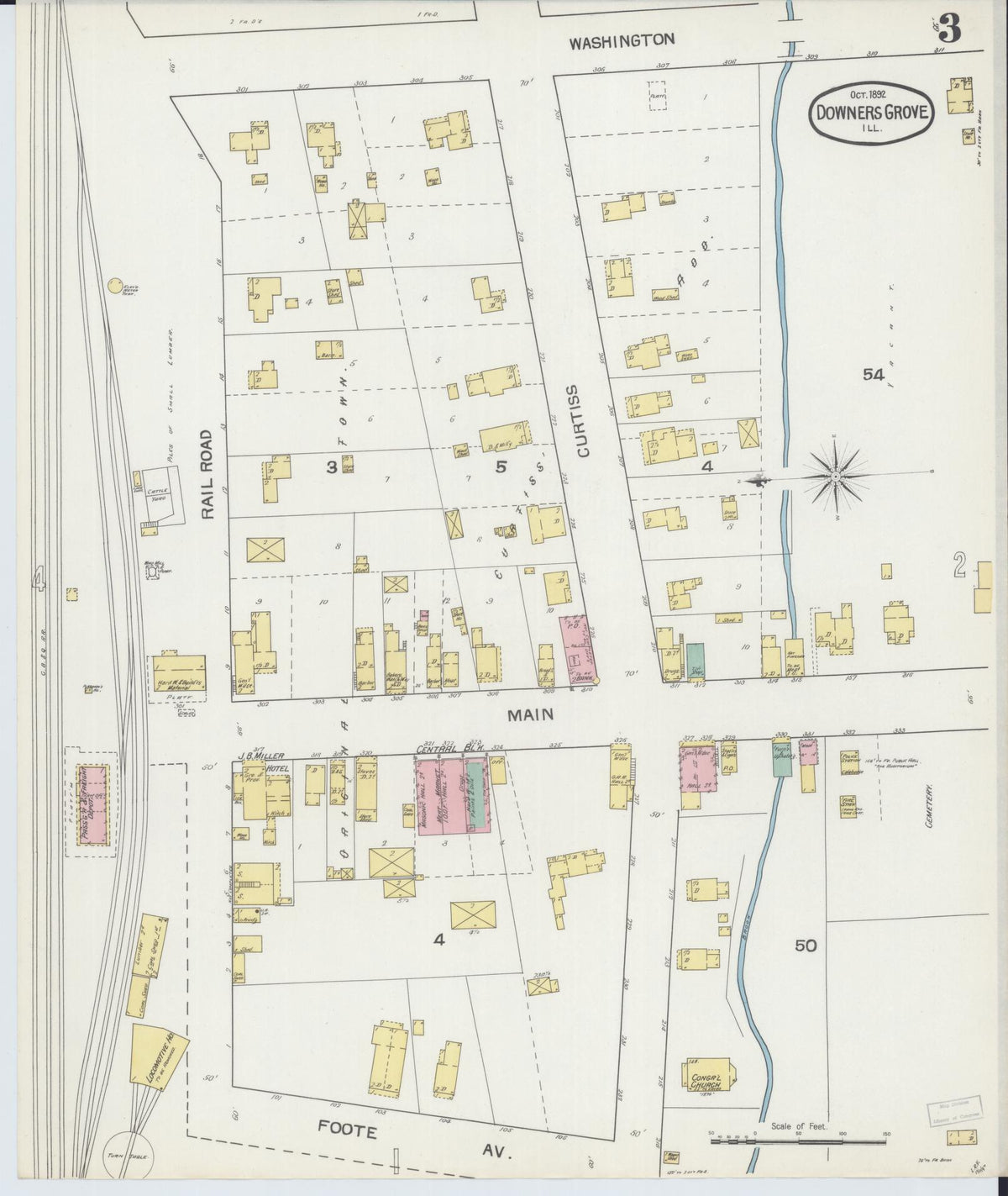 Sanborn Fire Insurance Map from Downers Grove, Dupage County, Illinois (1892), Sheet #0003 - Complete Map Set gallery image, historic Sanborn map, vintage wall art, Illinois Illinois