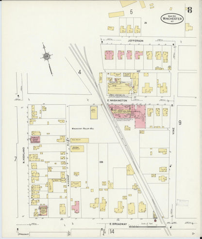 Sanborn Fire Insurance Map from Winchester, Clark County, Kentucky (1912), Sheet #0008 - Complete Map Set gallery image, historic Sanborn map, vintage wall art, Kentucky Kentucky