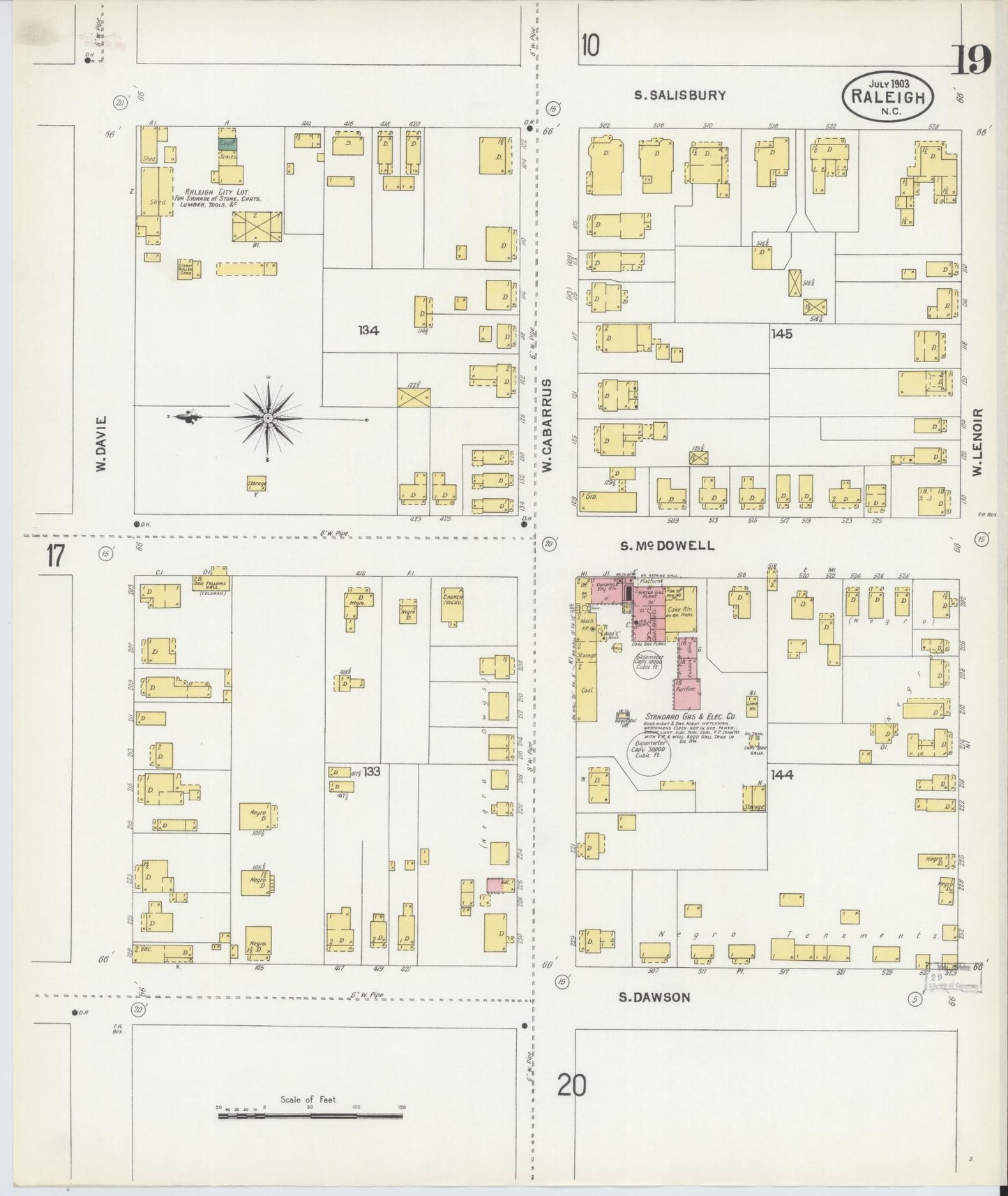 Sanborn Fire Insurance Map from Raleigh, Wake County, North Carolina (1903), Sheet #0019 - Complete Map Set gallery image, historic Sanborn map, vintage wall art, North Carolina North Carolina